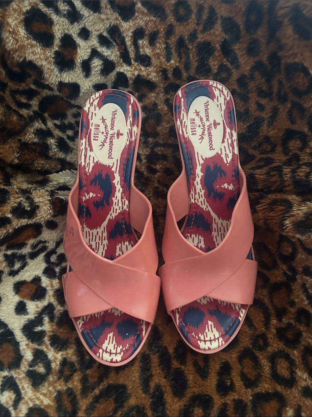 Vivienne Westwood Pink Coral Cross-Strap Slide Mules